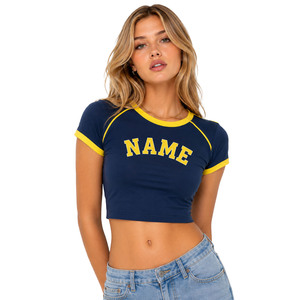 Trendy Contrast Raglan Baby Tee Slim Fit women's shirt Custom Letter Print <b>Crop</b> Ringer <b>Top</b> Short Sleeve Y2K Summer Fashion Tee - Product Image 1