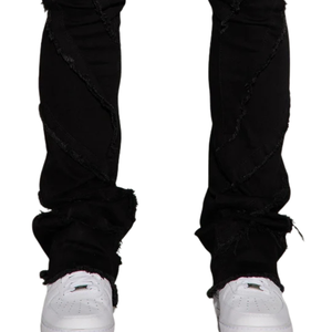 Jean en denim noir déchiré pour homme, coupe slim, décontracté, style streetwear vintage, détails déchirés, cinq poches, en coton - Product Image 5