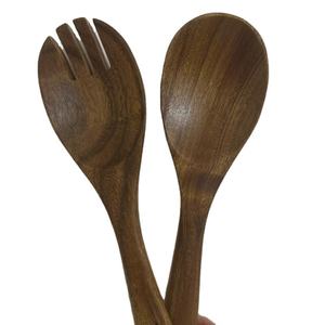 Ensemble de service à salade en bois de luxe, cuillère et fourchette artisanales, ustensiles de service en bois naturel, accessoires de cuisine et de salle à manger, style rustique artisanal - Product Image 6