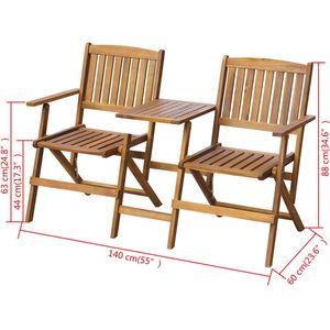 Panca da Patio pieghevole in legno massello di Acacia con tavolo da tè 55.1 pollici categoria di prodotto - Product Image 4