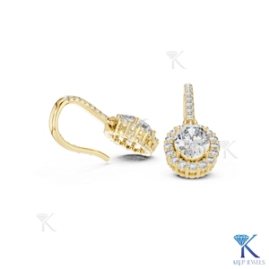 Lab Grown Diamond Oval Halo Drop <b>Earrings</b> Pave French Wire <b>Hook</b> 14K 18K Solid Gold Fine Women Jewelry Bridal Anniversary Gift - Product Image 2