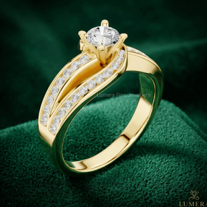 Bague de fiançailles et de mariage de luxe en or jaune 9K 10K 14K 18K avec diamant de laboratoire taille brillant, à double sangle, certifiée IGI pour femme - Product Image 3