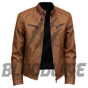 เสื้อแจ็คเก็ตหนัง PU สีดำสำหรับผู้ชาย แบรนด์ BLOODLINE ทรงเข้ารูป คอตั้ง ปิดด้วยซิป เหมาะสำหรับใส่ในฤดูใบไม้ร่วง - Product Image 5