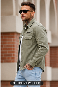 F2WIN Men's Autumn Motorcycle Bomber <b>Denim</b> <b>Jacket</b> Windproof Waterproof Breathable Quick Dry Vintage Stone Wash <b>Custom</b> Fabric - Product Image 4