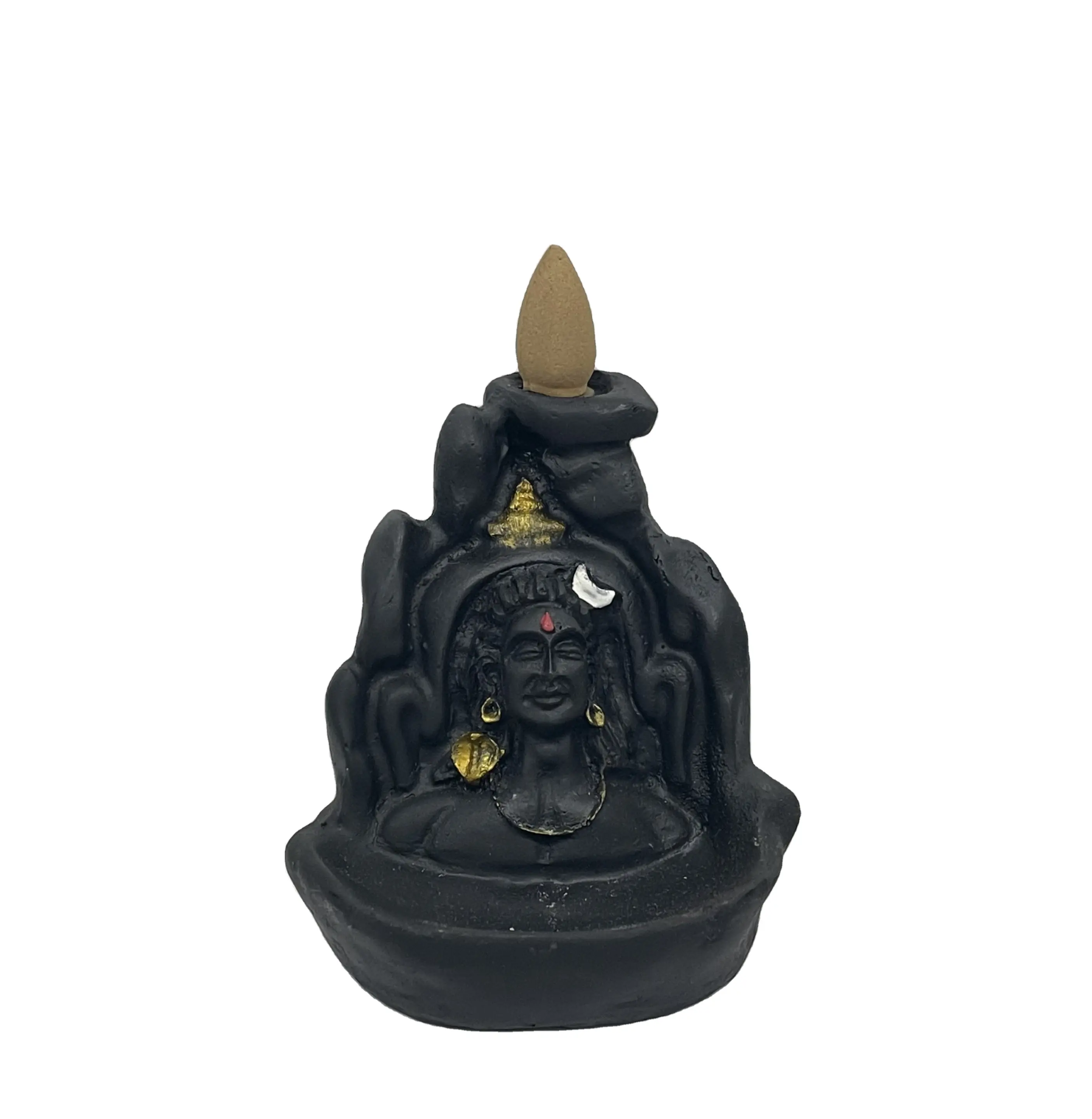 Latest design polyresin figurines adiyogi shiva statue with backflow incense burner adiyogi shiva black home decor return gift