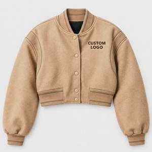 Veste Courte Vintage Streetwear Femme Personnalisée Délavée à l'Acide Coupe Oversize Manches Longues Col Montant Coton Automne - Product Image 1