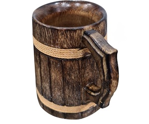 Mug Viking en bois fait main avec bandes et rivets métalliques, forme ronde antique, décoration d'intérieur durable - Product Image 1