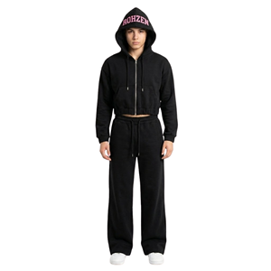 Conjunto de Sudadera Corta y Pantalones Anchos de Felpa para Mujer, Personalizado con Logotipo, de Alta Calidad, ODM OEM, Ropa Deportiva Informal - Product Image 4