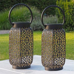 Solar <b>Lantern</b> Outdoor Waterproof Metal Hanging Garden Lights Vintage Hollow Decorative <b>Table</b> <b>Lamp</b> for Yard Patio Pathway Decor - Product Image 6