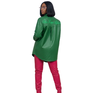 AKA Black Oversized Vegan <b>Leather</b> <b>Jacket</b> for Women Relaxed Fit <b>Long</b> Sleeve Sorority Outerwear Casual Streetwear Fashion Coat - Product Image 1