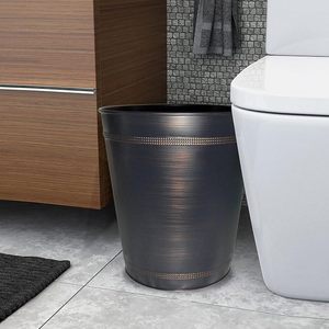 Round Metal Wastebasket Decorative Trash Can for Bathroom Bedroom Office Kitchen <b>Dustbin</b> Home Decor - Product Image 6