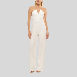 Mono elegante de verano para mujer, sin mangas, con cuello halter, de poliéster 100% tejido, de secado rápido, transpirable, largo hasta la rodilla, con cintura media. - Product Image 1