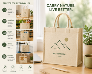 Sac de courses en jute naturel moyen, écologique, réutilisable, avec fermeture à bouton, style tendance, sac promotionnel - Product Image 3