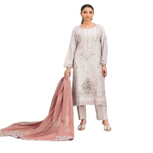 Elegante Tawakkal Jacquard de tres piezas para damas Hermosa ropa de fiesta India pakistaní con bordado hecho de viscosa - Product Image 1