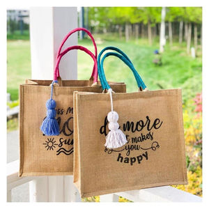 Sac de courses en jute naturel avec poignées confortables en sangle de coton pour les supermarchés - Product Image 5