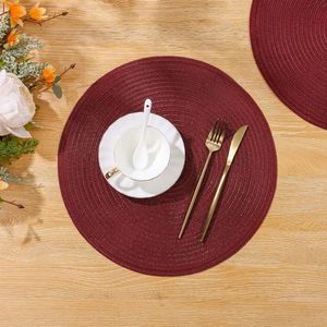 Set di 6 tovagliette rotonde bordeaux intrecciate da 15 pollici, antiscivolo e lavabili, per tavolo da pranzo - Product Image 5
