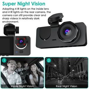 Dash Cam con Scheda MMC 32G, Sensore G, Registratore di Guida Anteriore e Posteriore, DVR per Auto con Rilevamento del Movimento, Monitoraggio Parcheggio, 3 Canali - Product Image 3