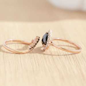 Black Moissanite Pear Cut Classic Teardrop Ring Set Rhodium Plated With 925 Silver Fine Royal Style For Lovers Or Party Jewelry - Product Image 3