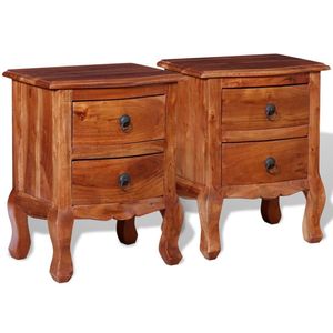 Set of 2 <b>Medium</b> <b>Brown</b> Solid Acacia Wood Nightstands - Product Image 2