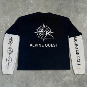 Custom Graphic Print Heavyweight Cotton Fake Two Piece Long Sleeve T-<b>Shirt</b> <b>Men</b> Streetwear Vintage Oversized Dual Layer Tee - Product Image 2