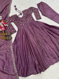 Ready-Made Long Gown Dupatta Set Indian Pakistani Party Outfit Fox Georgette Thread Digital Print Embroidery Work Full Stitching - Product Image 3