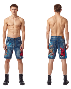 Nuevos Shorts de Mezclilla para Hombre 2026, 100% Algodón Tejido, Cintura Media, Cierre de Cremallera, Estampado, Ropa Urbana, para Gimnasio y Running - Product Image 1