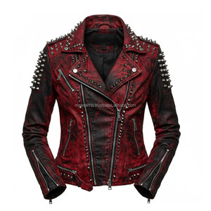 Blouson en cuir pour homme style motard vintage, coupe ajustée, avec col montant, ceinture à la taille, poches zippées et logo frontal - Product Image 1