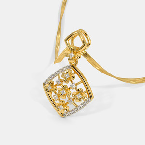 Collar con Colgante de Diamante Cultivado en Laboratorio, Geométrico Floral en Oro Amarillo - Product Image 4