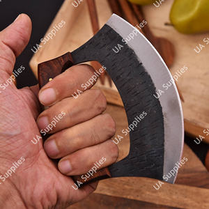 มีดทำมือเหล็กกล้าไร้สนิม 12C27 ตีขึ้นรูป ใบมีดแบบ Full Tang สไตล์วินเทจ สำหรับทำครัว ยี่ห้อ Ulu ด้ามไม้ พร้อมปลอกหนัง รับผลิตแบบ OEM - Product Image 4