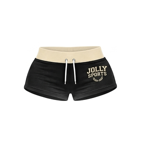 Shorts de sport pour femmes en velours rouge, 320 GSM, mélange coton et polyester, broderie, impression puff, logo personnalisé. - Product Image 2