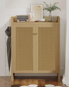 Nouvel arrivage 2026 – Meuble de rangement 2 portes en rotin naturel tressé style bohème, armoire à chaussures d'entrée en bois clair OEM, décoration intérieure – Vente en gros - Product Image 1