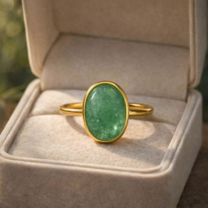 Handmade Brass Green Aventurine Bezel Setting Minimalist Oval <b>Ring</b> Boho Vintage 18K Gold Plated IGI Certified Jewelry - Product Image 2