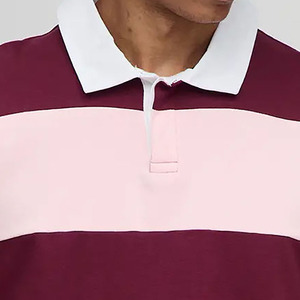 เสื้อโปโลแขนยาวถักลายทางสีตัดต่อ แฟชั่นใหม่ ผ้าฝ้าย 100% ไซส์ใหญ่สำหรับผู้ชาย สไตล์ลำลอง สีแดงอมชมพู - Product Image 3