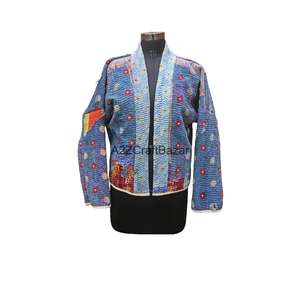 Chaqueta Corta Reversible Tejida a Mano Kantha 100% Algodón Transpirable, Ropa de Mujer Artesanal India para Verano e Invierno - Product Image 4