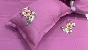 Sunflower Floral Design Wine Color Embroidered Cotton Bedsheet <b>Set</b> Soft Luxury <b>Bedding</b> <b>Set</b> Queen Size High Quality - Product Image 4