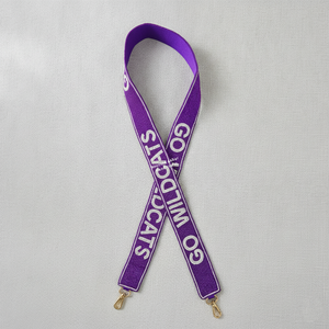 Purple Embroidered Rectangular Shape <b>Lanyard</b> Go Wildcats Text <b>Polyester</b> Strap with Gold Clips Handbag Use Personalized Design - Product Image 1