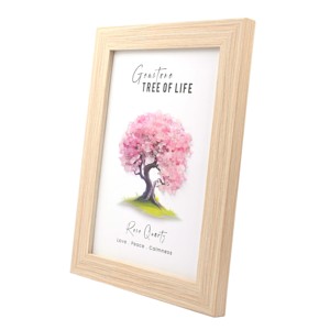 Cadre mural en bois Arbre de Vie avec pierres de quartz rose, œuvre d'art en cristal faite à la main par l'usine de gemmes de Jaipur - Product Image 4