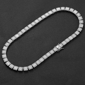 Mens 925 Silver Moissanite Baguette Link Chain Two Tone Iced Pave <b>Statement</b> Luxury <b>Necklace</b> for Men - Product Image 2