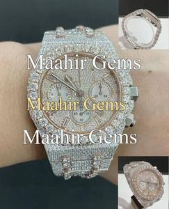 Stainless Steel Chronograph Moissanite Wrist <b>Watch</b> with Glass Dial VVS Clarity <b>Diamonds</b> 10 Bar Water Resistant - Product Image 2