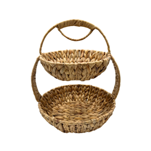 Bandeja de 2 niveles de jacinto de agua con borde festoneado, rústica y decorativa, con asa, organizador versátil para el hogar, de Vietnam, al por mayor - Product Image 2