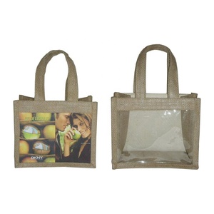 <strong>Customize</strong> Design Sublimation Print PVC <strong>See</strong> <strong>Through</strong> <strong>Window</strong> <strong>Display</strong> Bag Self Handle PP Laminated Jute Promotional Bag - Product Image 1