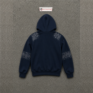 เสื้อฮู้ดดี้สีน้ำเงินหรูหราประดับคริสตัล ซิปตกแต่งลายเกล็ดหิมะ พร้อมลายพิมพ์เพชรเทียม ทรงปกติ ผ้าฟลีซ ใส่สบายสำหรับฤดูหนาว - Product Image 6