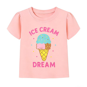 T-shirts en coton biologique tricotés décontractés pour petites filles, hauts à manches courtes à volants, imprimé fruits mignon pour l'été, vente en gros - Product Image 5