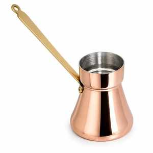 Cafetera Turca de Cobre Pulido Liso, Cezve, Ibrik, para Cocina, con Mango Largo de Madera - Product Image 3