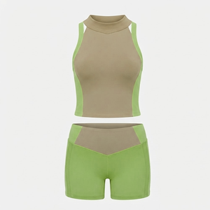 Ensemble de soutien-gorge et short de yoga pour femmes, design personnalisé, sans col, haute qualité, 100% coton, vêtements de sport sans couture, motif uni - Product Image 1