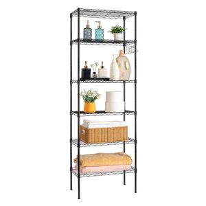 Scaffale portaoggetti da pavimento in acciaio al carbonio nero con assemblaggio sostituibile e ruote per l'organizzazione domestica - Product Image 5