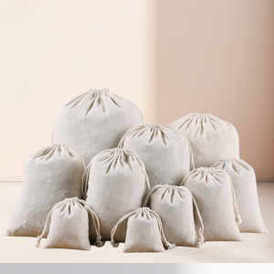 Bolsas de Algodón Natural con Cordón, Ecológicas, de Muselina Tejida, para Regalos y Almacenamiento, Varios Tamaños, Color Natural - Product Image 1