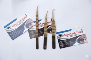 Pince à épiler dorée ultra-precise pour extensions de cils, antistatique - Product Image 2