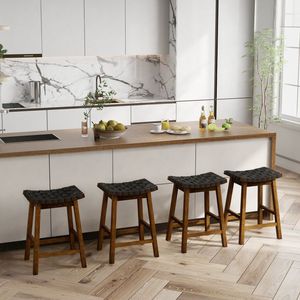 Set di 2 Sgabelli da Bar Moderni in Metallo con Seduta in Ecopelle Intrecciata e Base Cromata per Casa, Bar e Hotel - Product Image 3