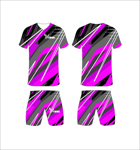 Conjunto de Camiseta de Fútbol Sublimada FEROCIOUS, Cuello en V, Manga Corta, Secado Rápido, Ajuste Atlético, para Todas las Temporadas, Patrón Geométrico Morado, Unisex - Product Image 1